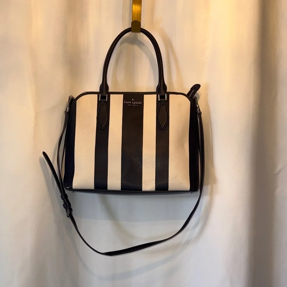 Kate Spade navy and White Striped Satchel